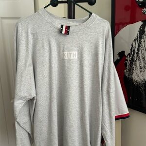 Kith MENS USA Olympic 5 rings oversized grey long sleeve shirt XL ALMOST NEW.